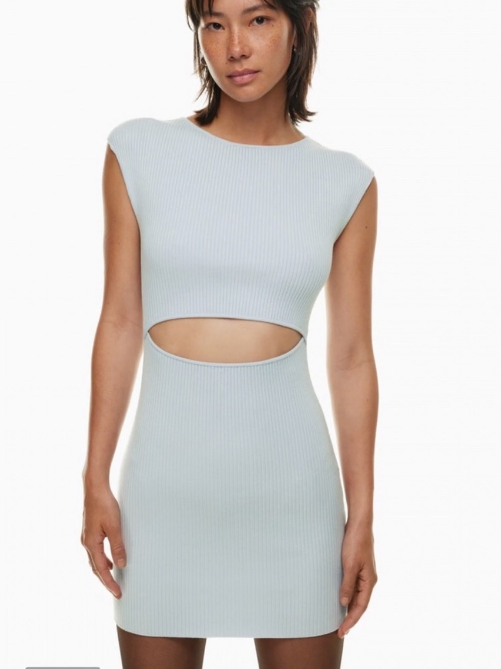 Wilfred Pale Blue Ribbed Midi Dress with Front Cutout